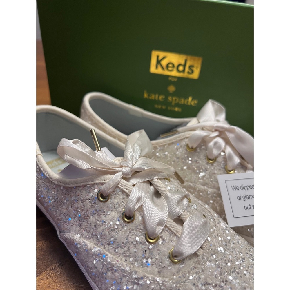 Keds x Kate Spade Glitter Cream Sneakers Womens 7 Wedding Sparkle Shoe Excellent